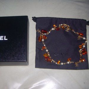 Chanel Gold Amber Resin Pearl CC Charm 17" Necklace  MADE IN ITALY